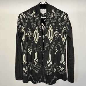 Lucky Brand Lotus Embroidered Knit Cardigan Sweater Gray White Women’s Size XS